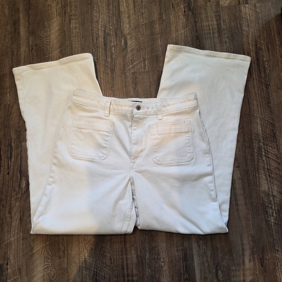 Free Assembly Off-White Wide Leg Pants Size 14 Patch Pockets Cotton - Picture 2 of 14